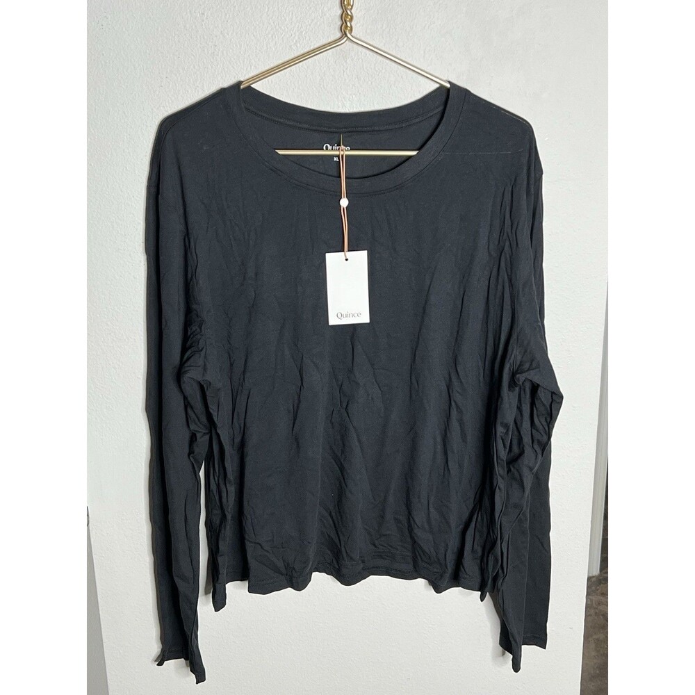 New Quince Cotton Modal Relaxed Long Sleeve Tee in Black XL
